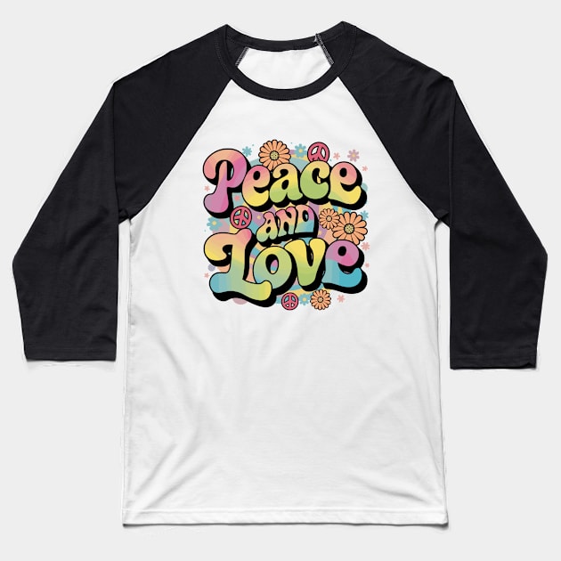 Peace And Love Hippie 1960`s 1970`s Baseball T-Shirt by Macphisto Shirts